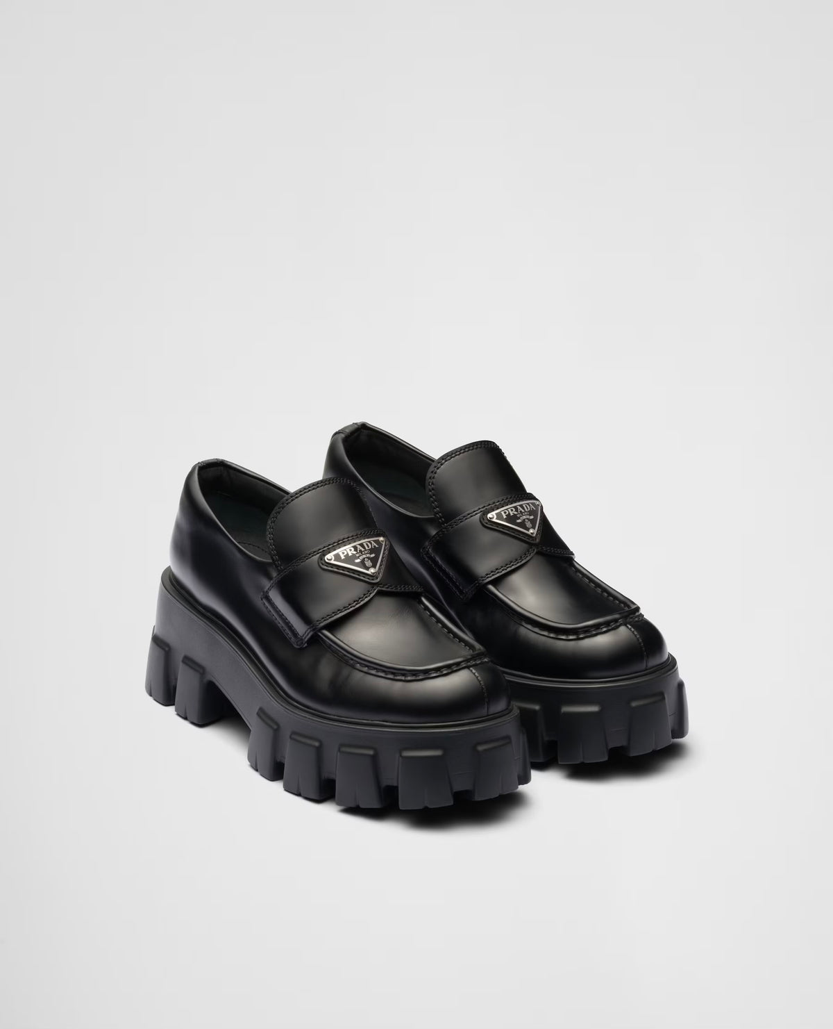 Prada Brushed Leather Monolith Loafers
