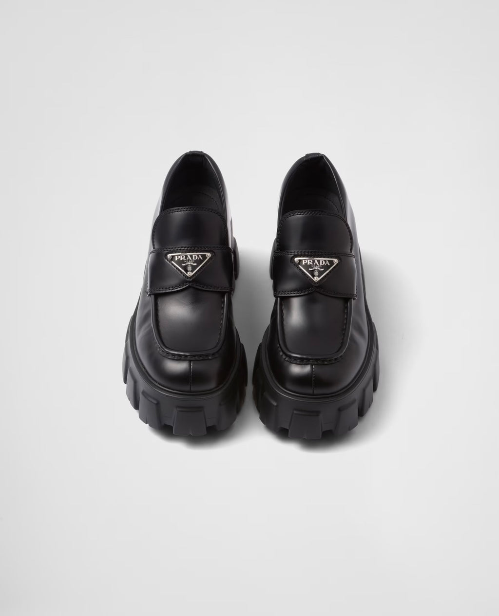 Prada Brushed Leather Monolith Loafers