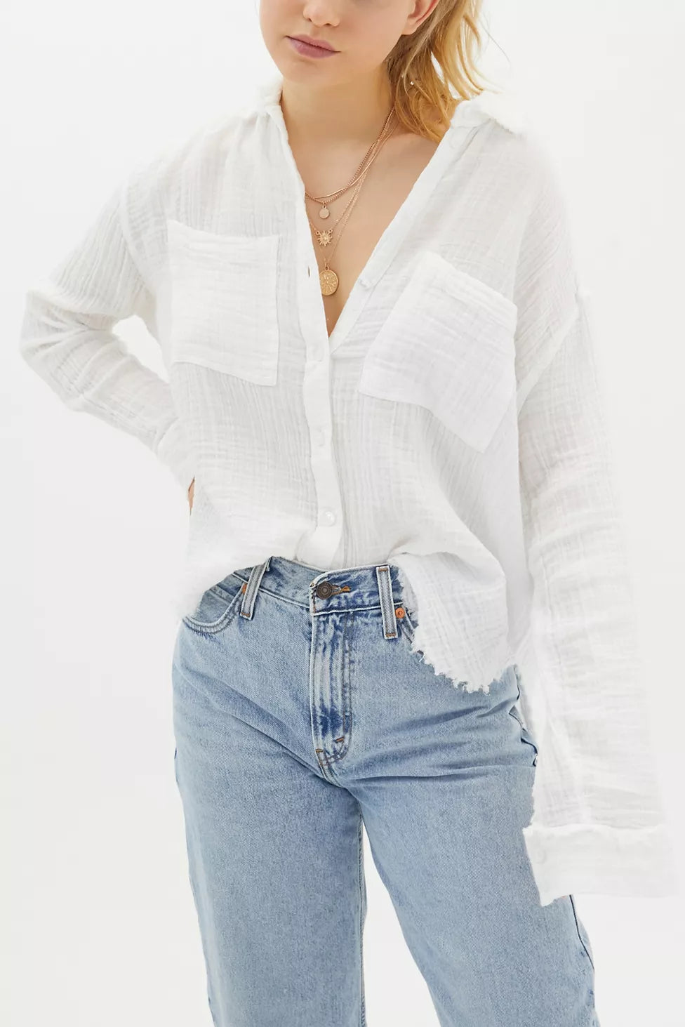 Urban Outfitters Luca Textured Cotton Button Down Shirt