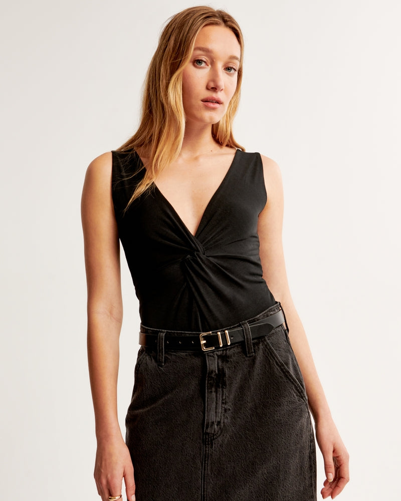 Abercrombie & Fitch Glossy Plunge Twist bodysuit